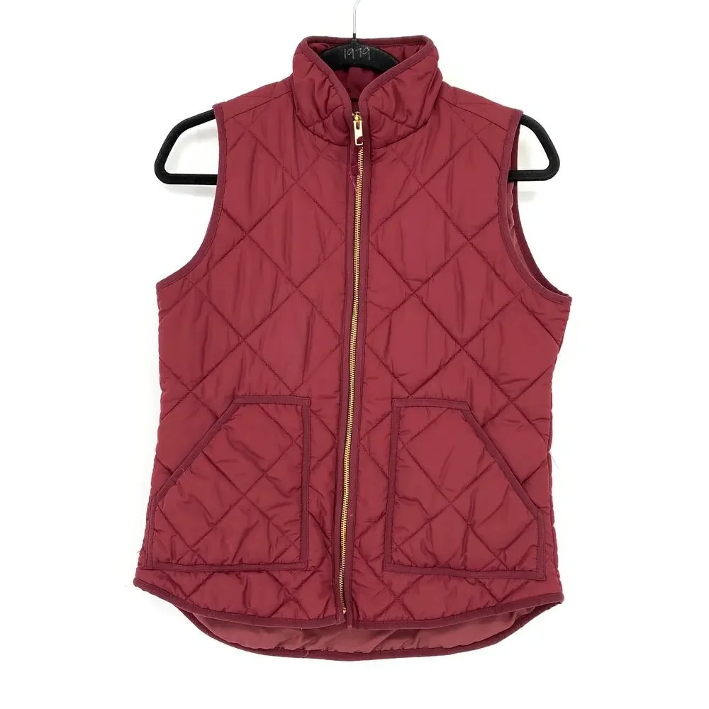 J. Crew Mercantile Quilted Vest Womens Sz XS Dark Red Mock Neck Zip Front
